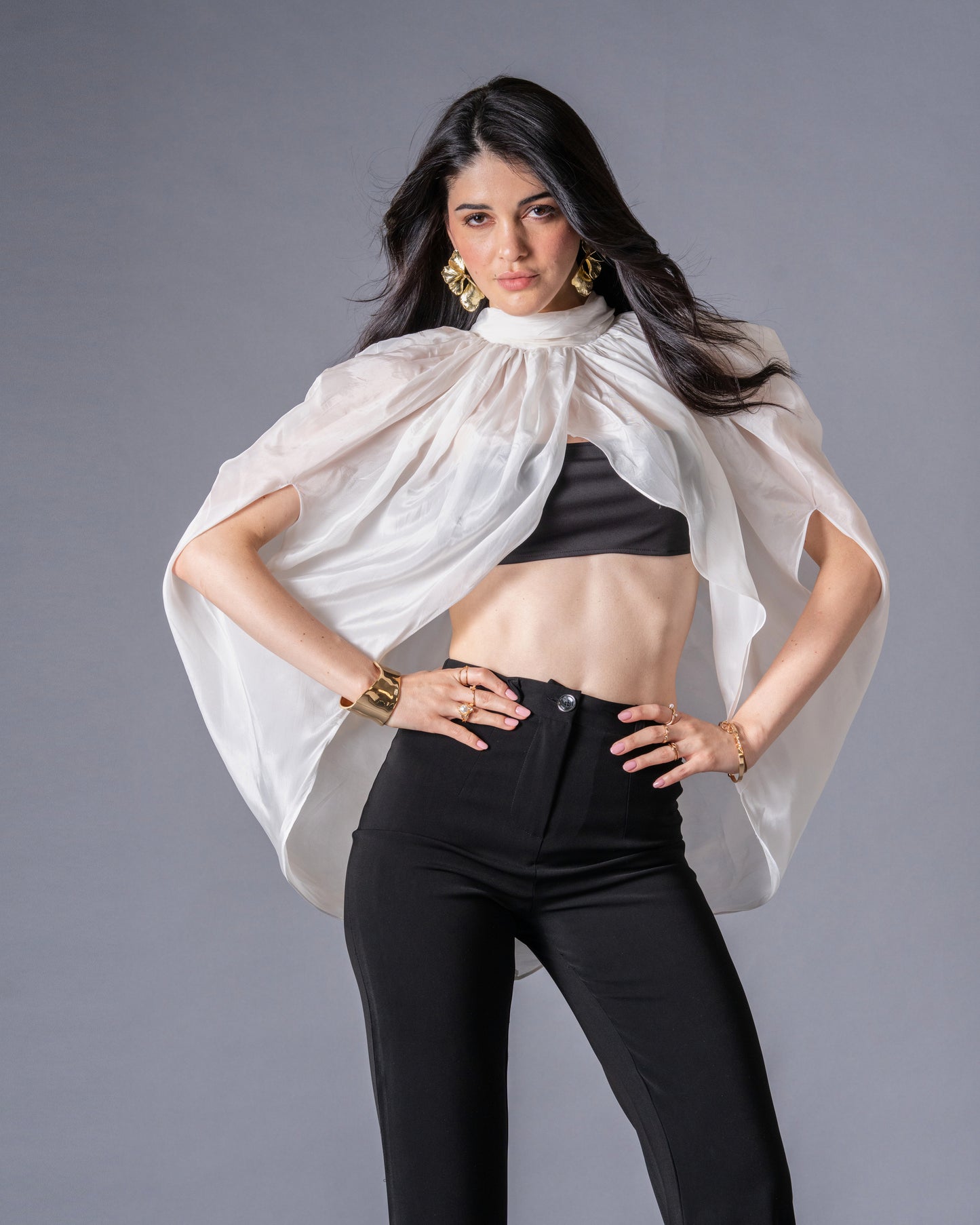 Veil Glass Organza Sheer Top with Knit Bralette