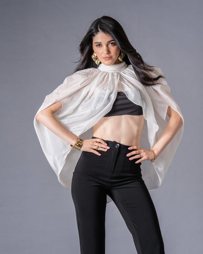 Veil Glass Organza Sheer Top with Knit Bralette