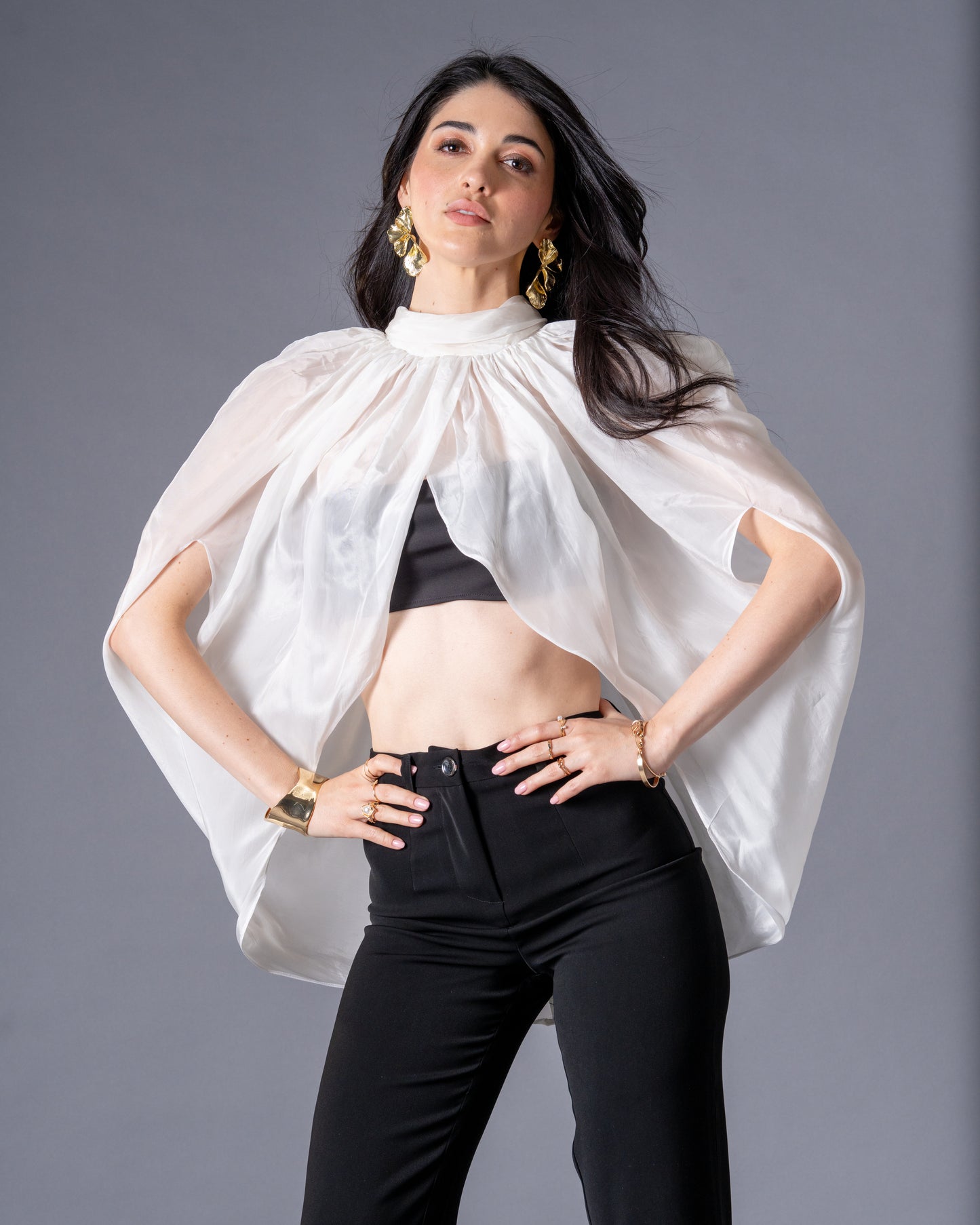 Veil Glass Organza Sheer Top with Knit Bralette