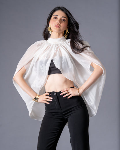 Veil Glass Organza Sheer Top with Knit Bralette