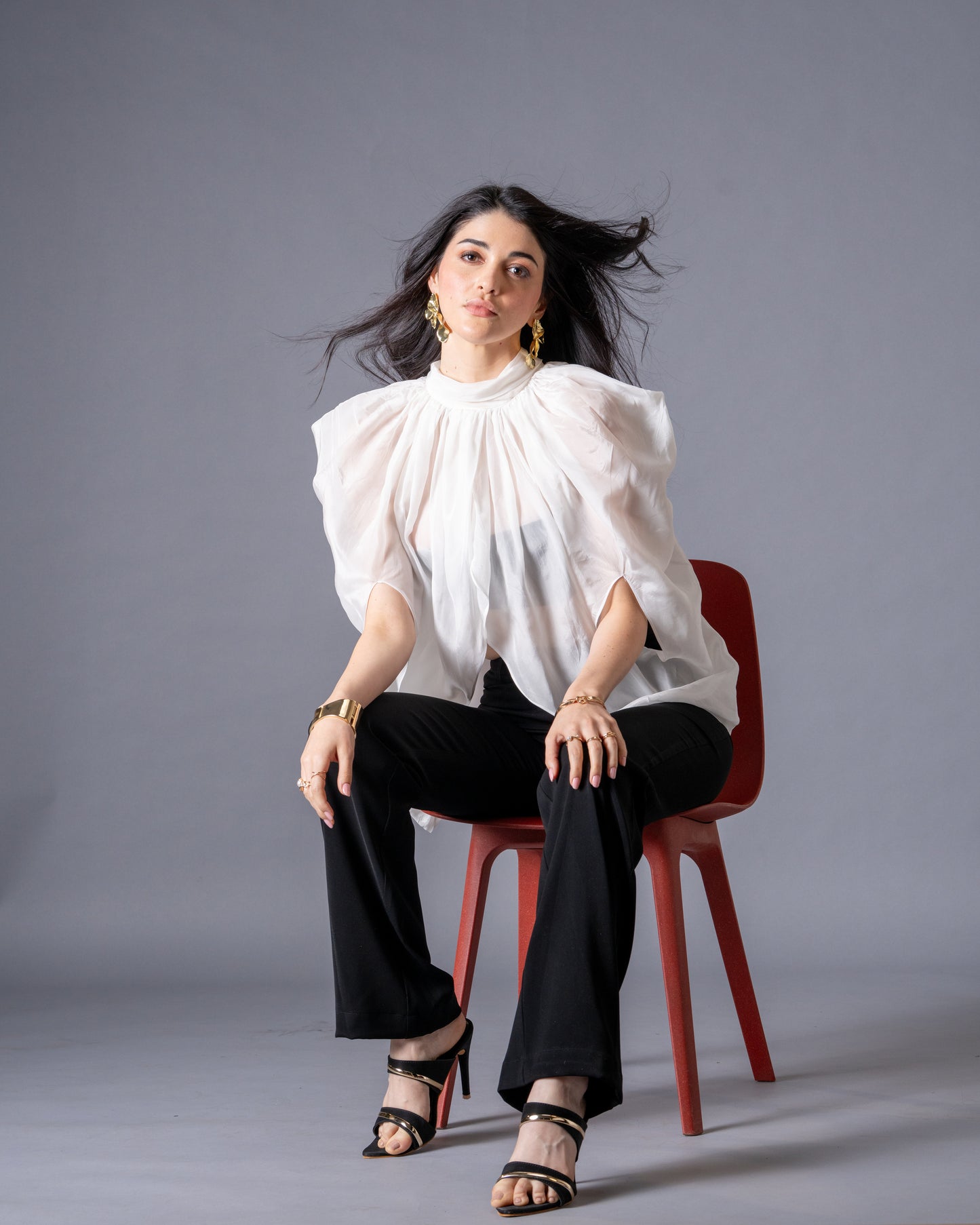 Veil Glass Organza Sheer Top with Knit Bralette