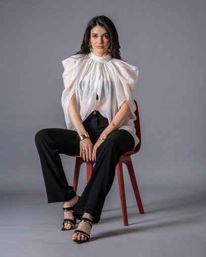 Veil Glass Organza Sheer Top with Knit Bralette