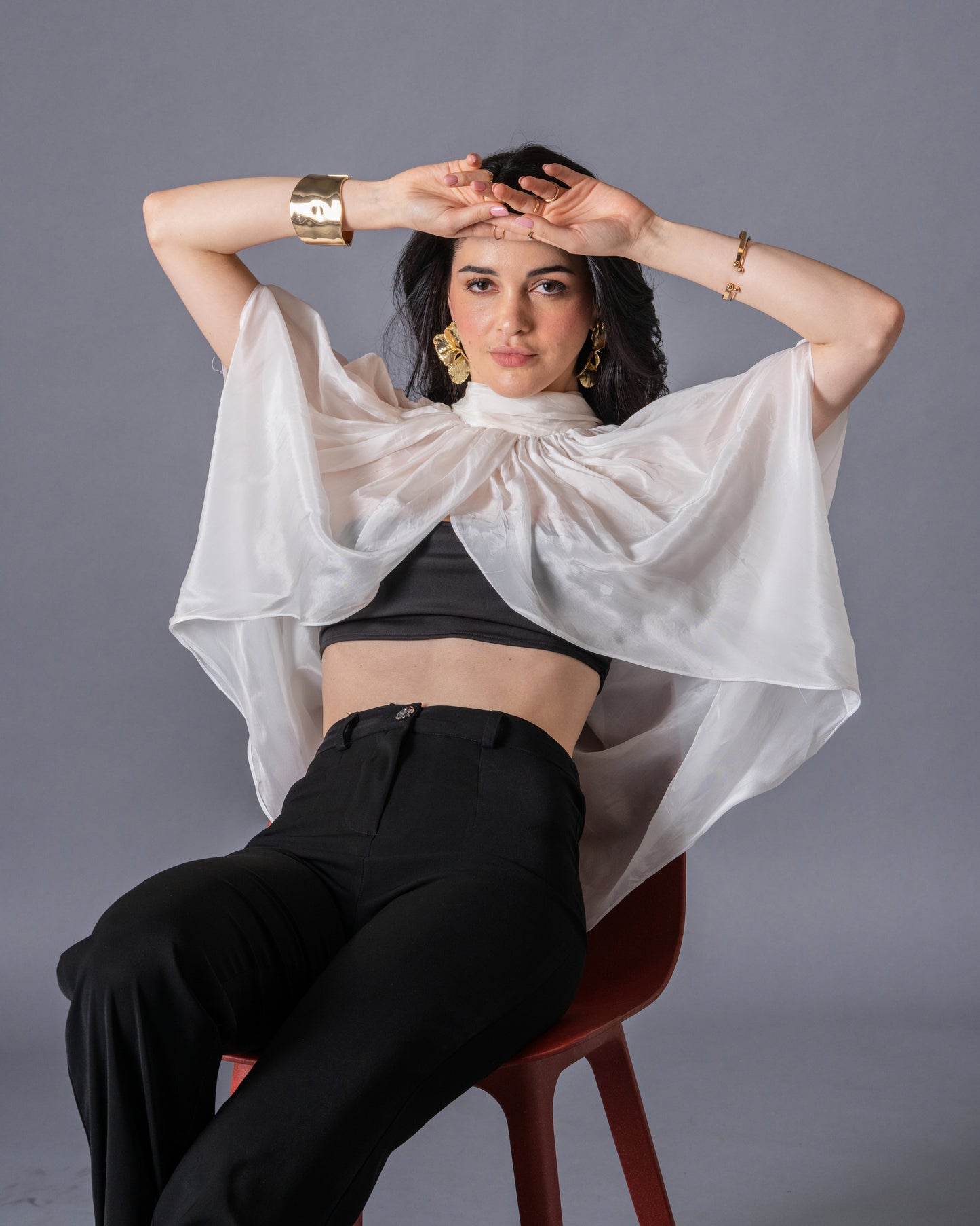 Veil Glass Organza Sheer Top with Knit Bralette