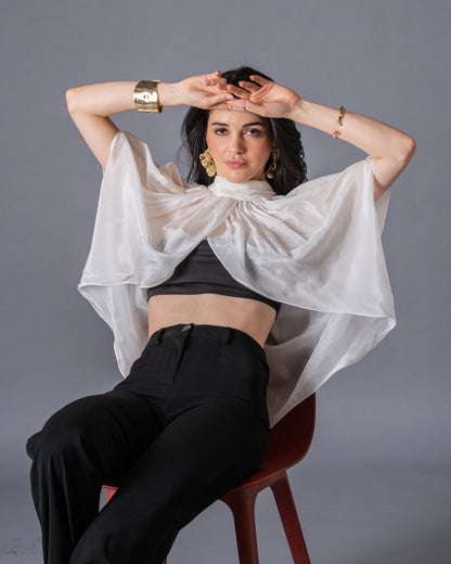 Veil Glass Organza Sheer Top with Knit Bralette