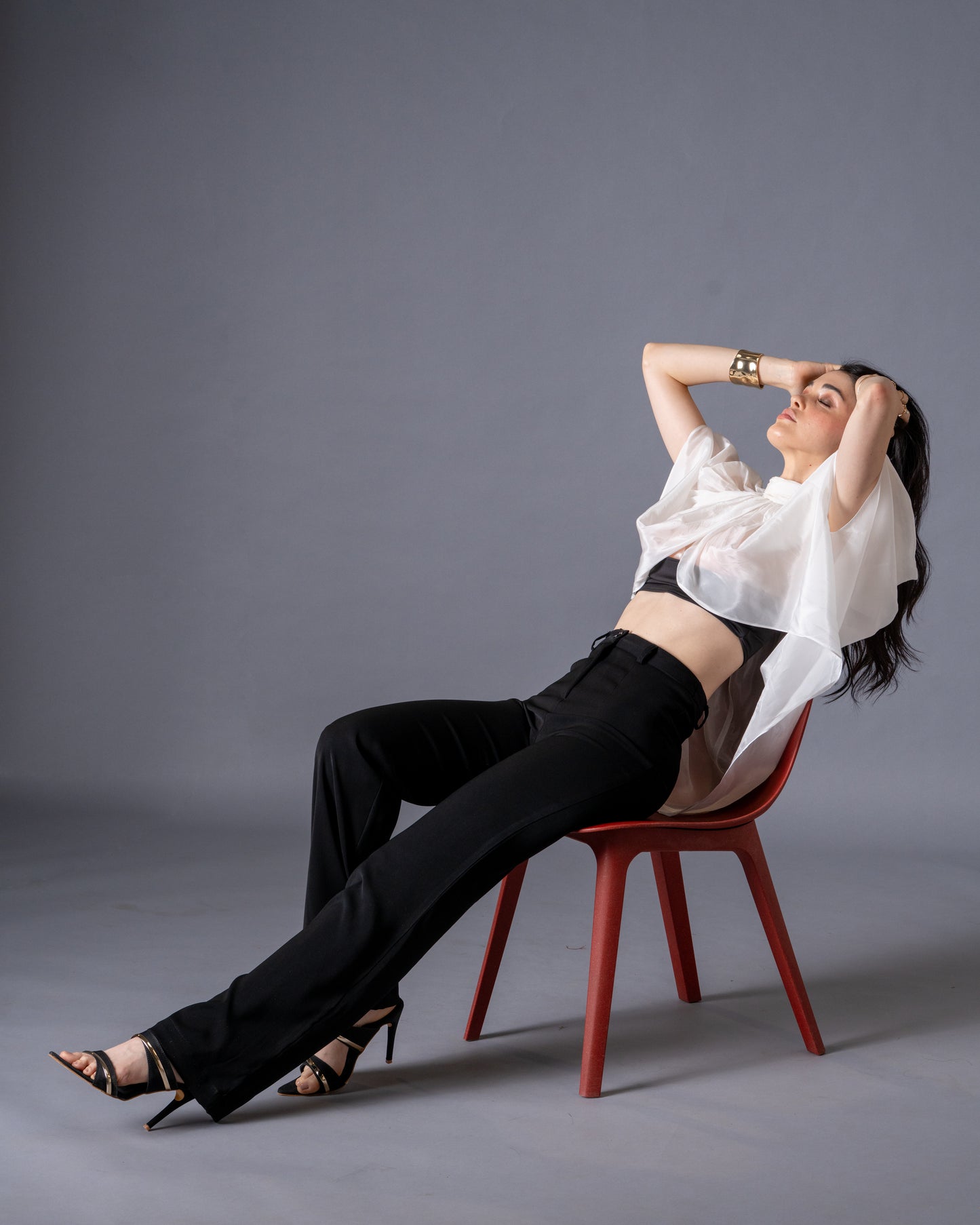 Restraint Black Straight Mid-Waist Trousers