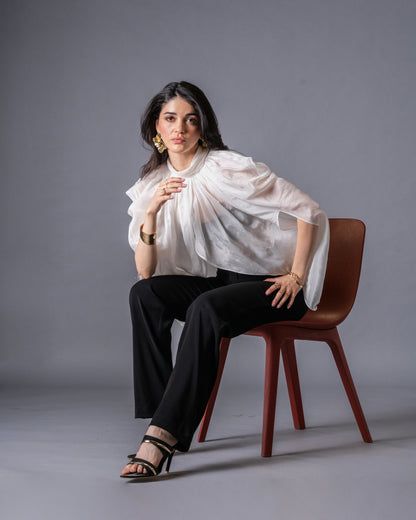 Veil Glass Organza Sheer Top with Knit Bralette