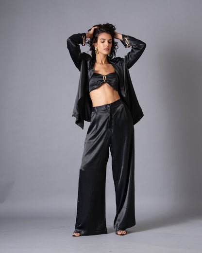 Gild Black Satin Wide Leg trousers
