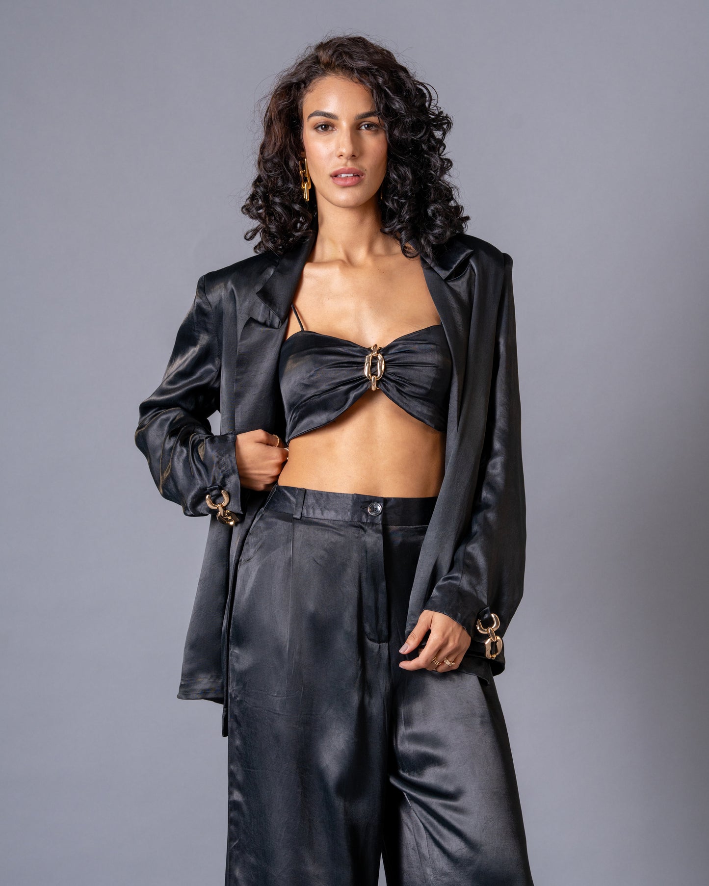 Gild Black Satin Wide Leg trousers