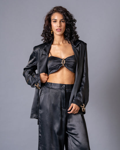 Gild Black Satin Wide Leg trousers