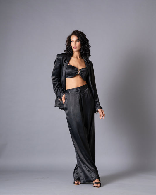 Gild Black Satin Wide Leg trousers