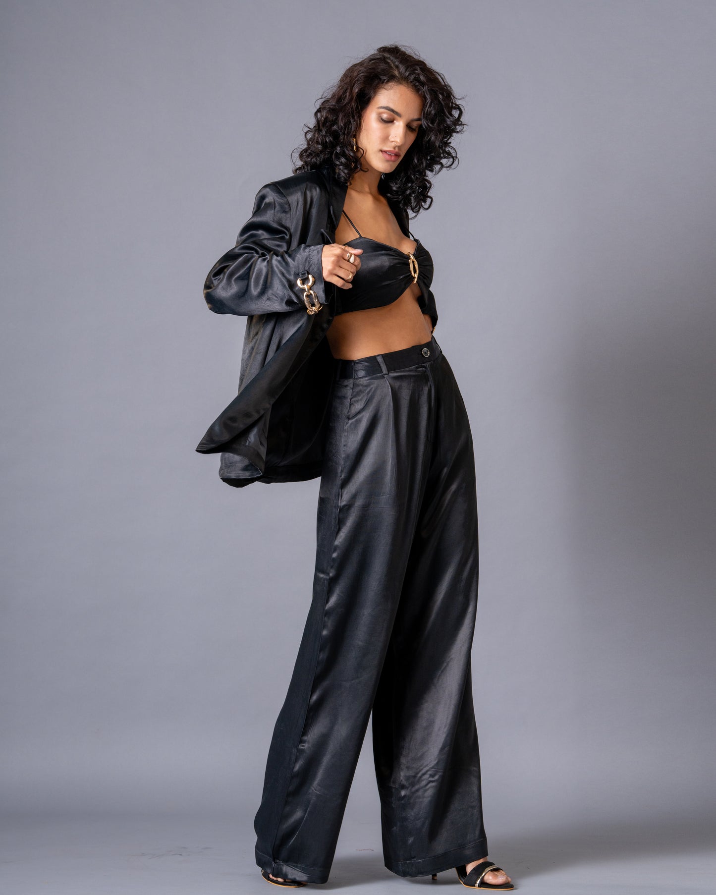 Gild Black Satin Wide Leg trousers