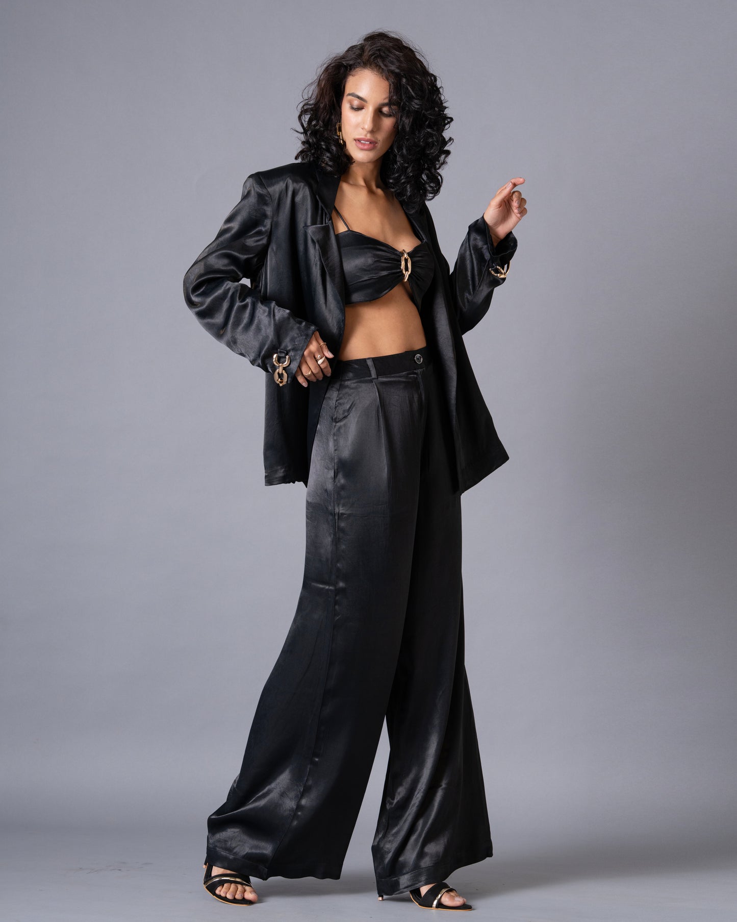 Gild Black Satin Wide Leg trousers