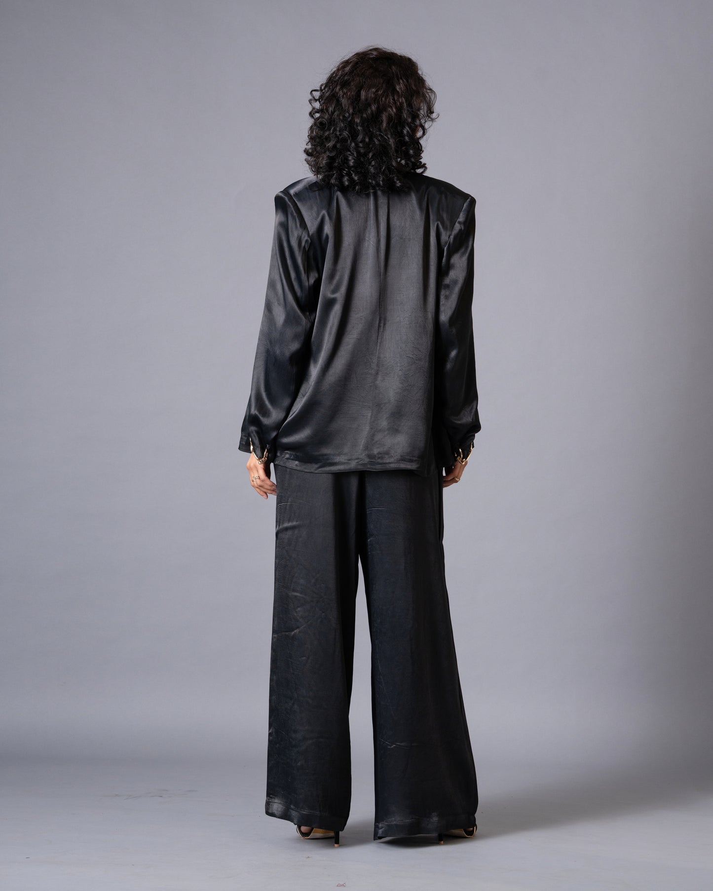 Gild Black Satin Wide Leg trousers