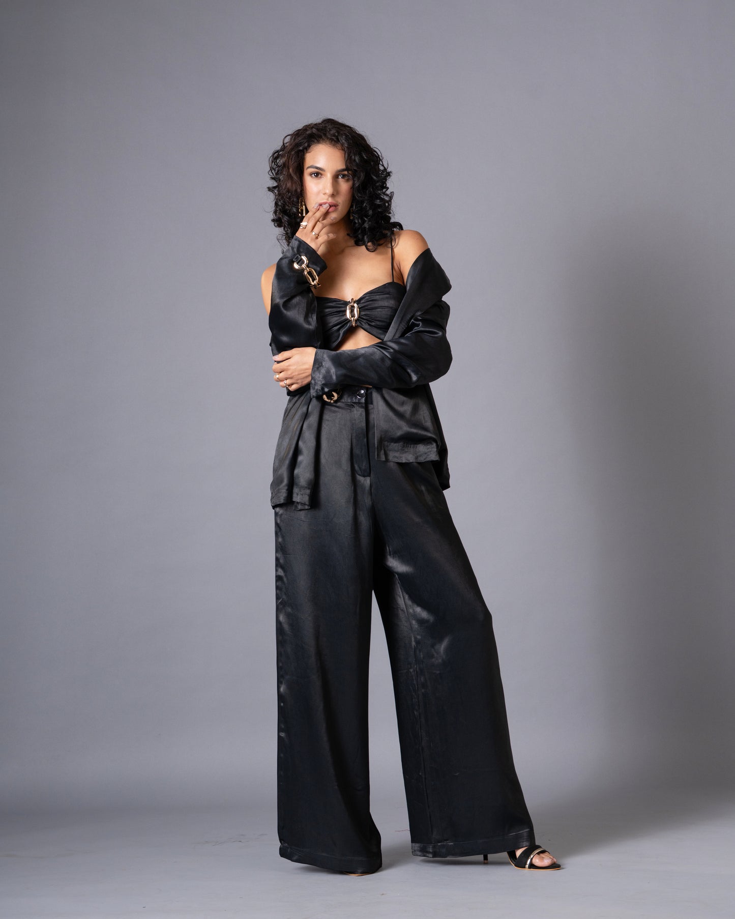 Gild Black Satin Open Jacket