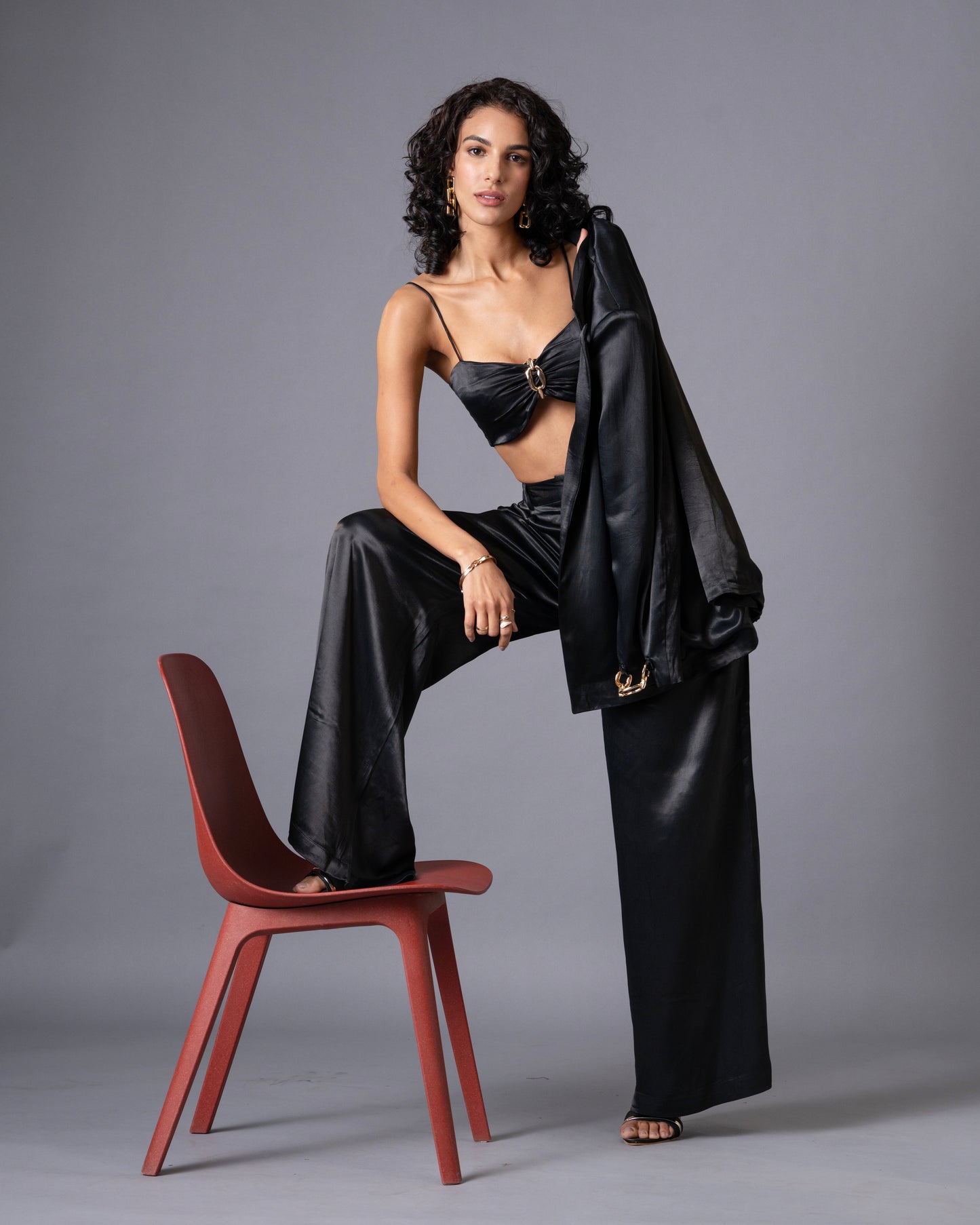 Gild Black Satin Wide Leg trousers