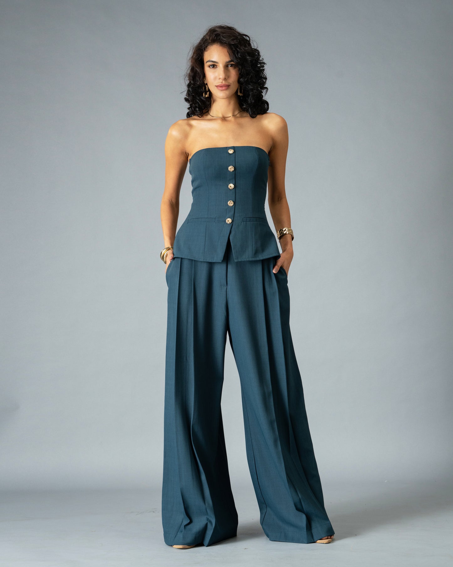 Sculpt Teal Blue Wide Leg Trousers