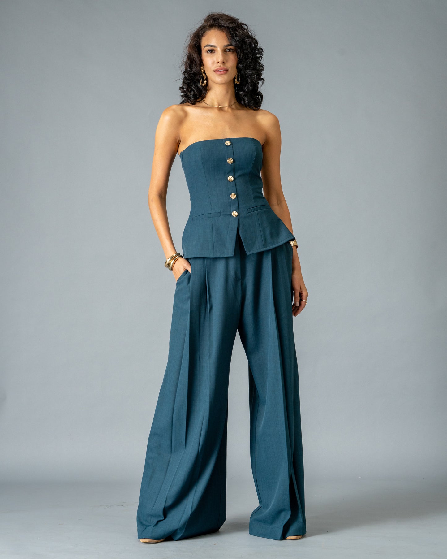 Sculpt Teal Blue Wide Leg Trousers