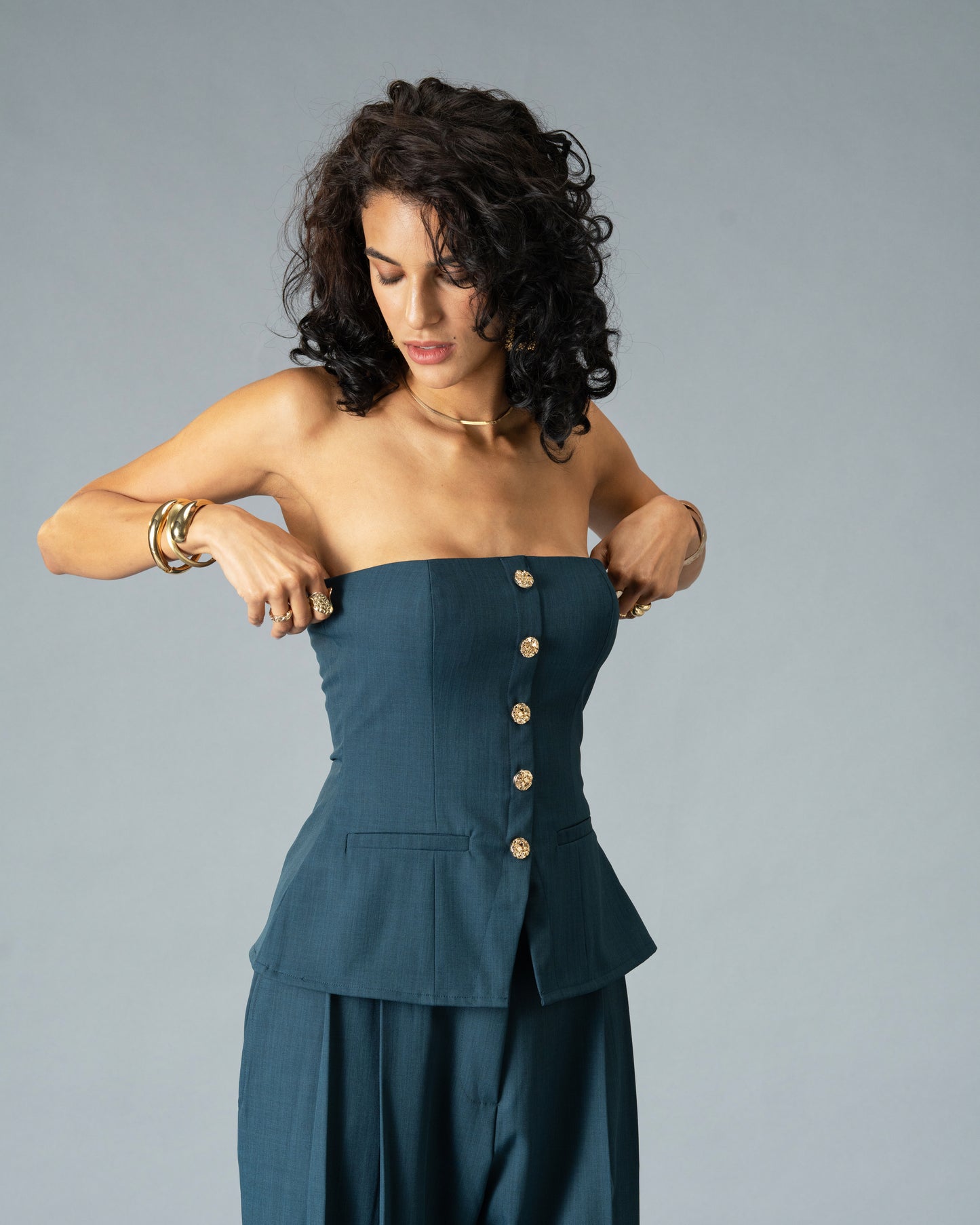 Sculpt Coordset - Teal Blue Top and Wide Leg Trousers set