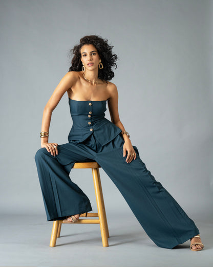 Sculpt Teal Blue Wide Leg Trousers