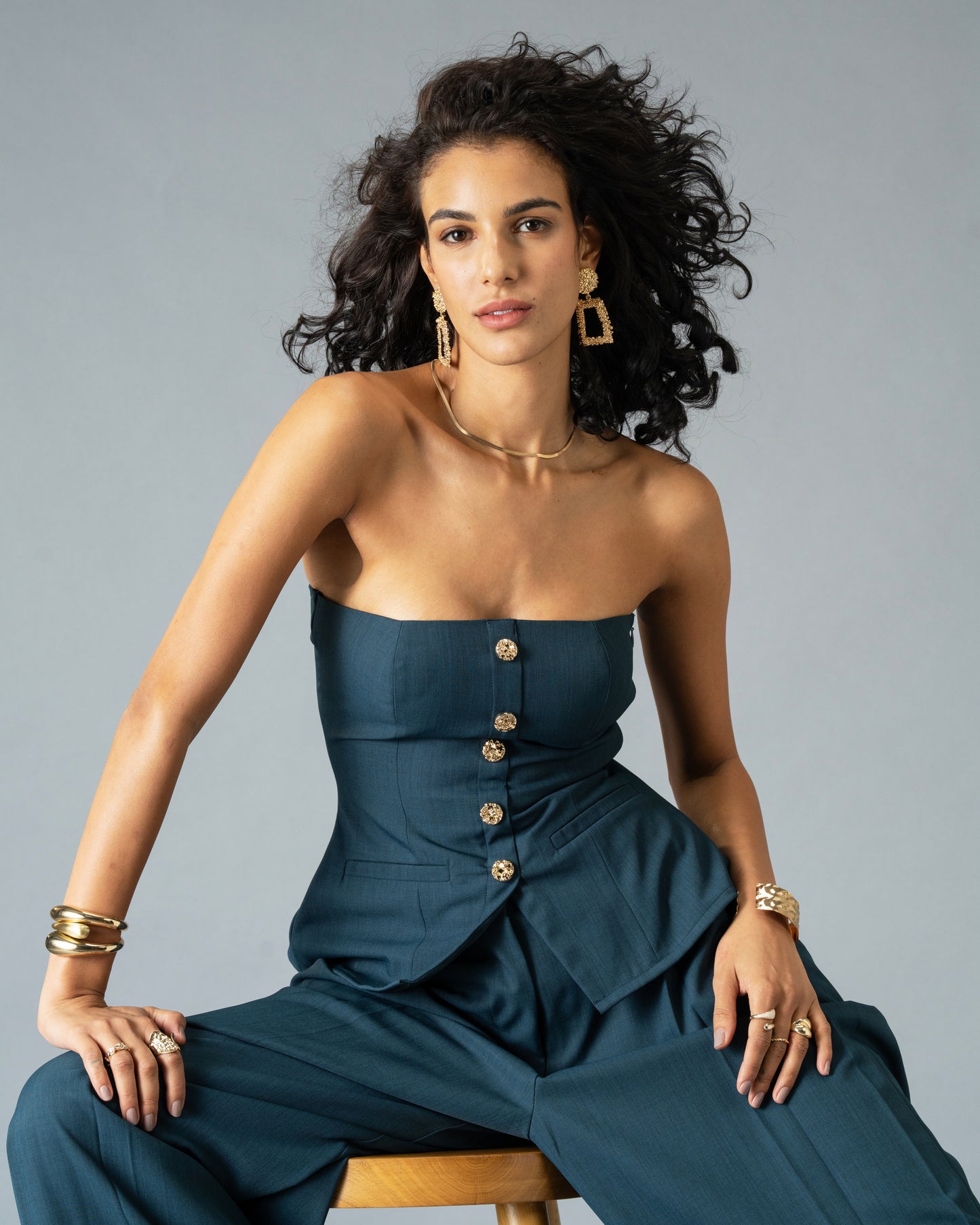 Sculpt Coordset - Teal Blue Top and Wide Leg Trousers set