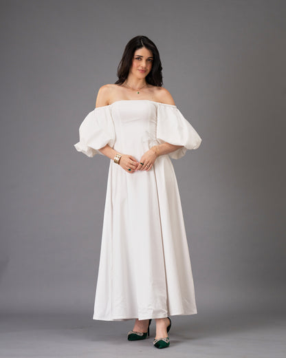 Verse White Cotton Satin Midi Dress
