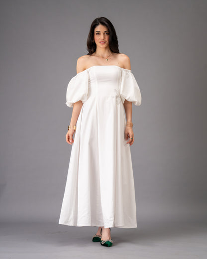 Verse White Cotton Satin Midi Dress