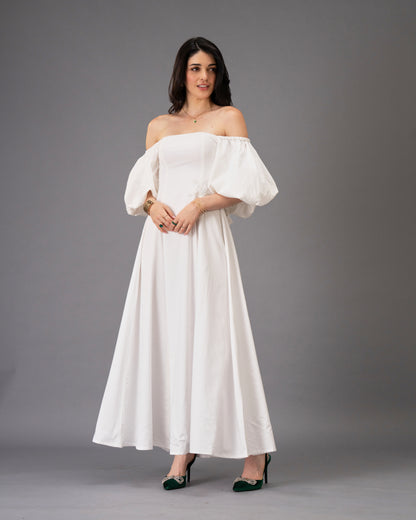 Verse White Cotton Satin Midi Dress