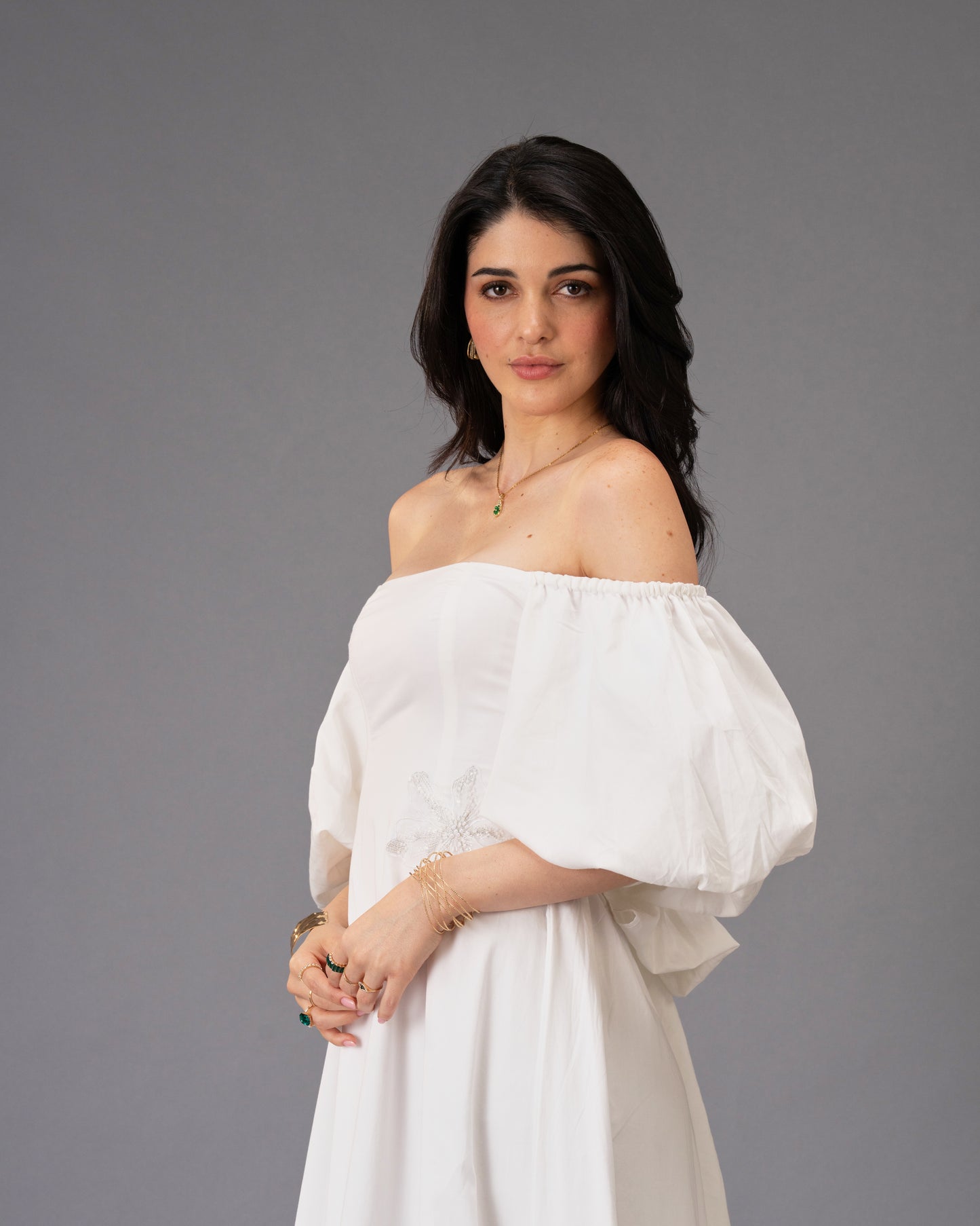 Verse White Cotton Satin Midi Dress