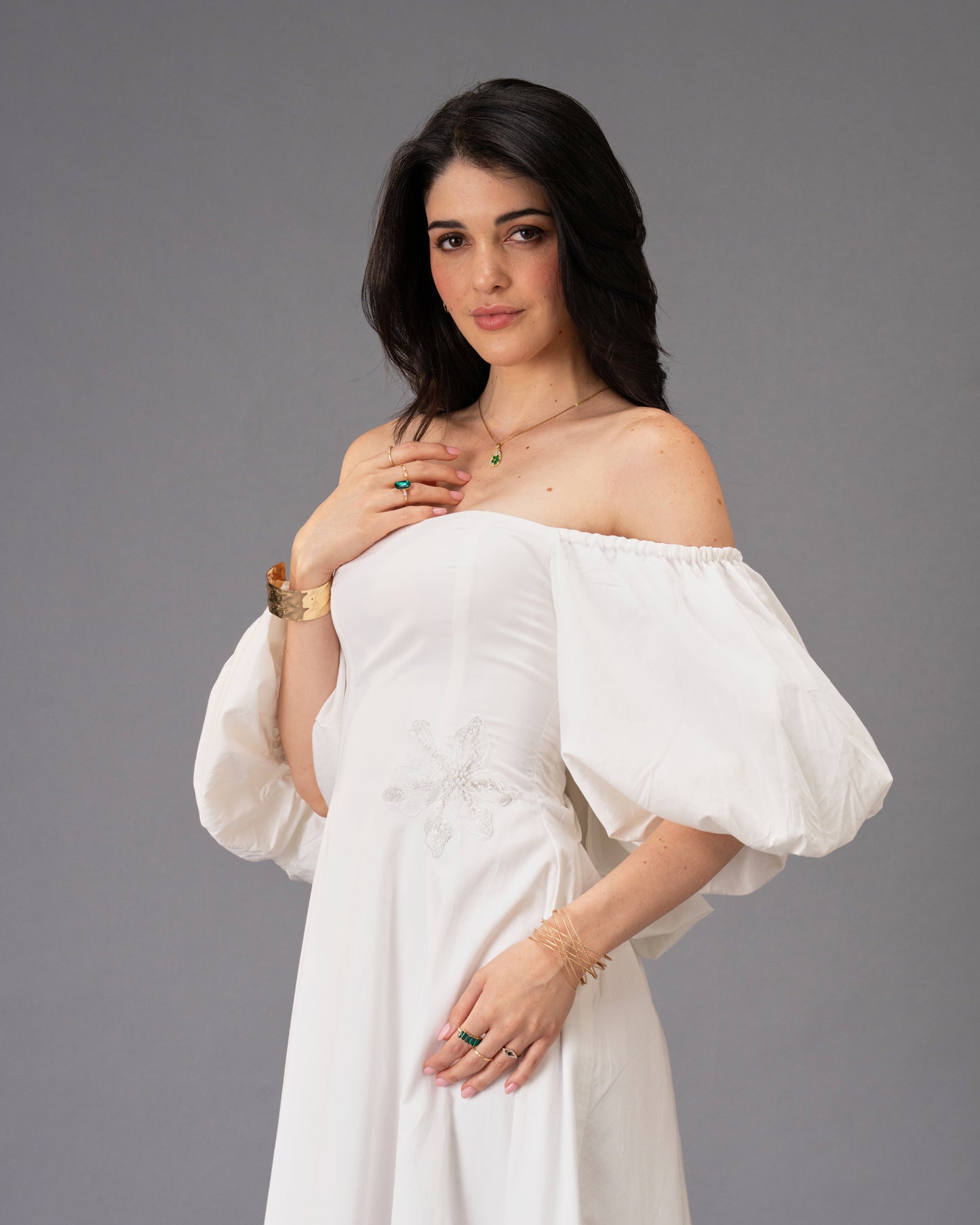 Verse White Cotton Satin Midi Dress