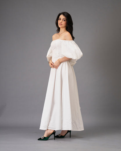 Verse White Cotton Satin Midi Dress