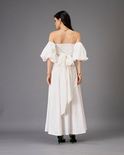 Verse White Cotton Satin Midi Dress