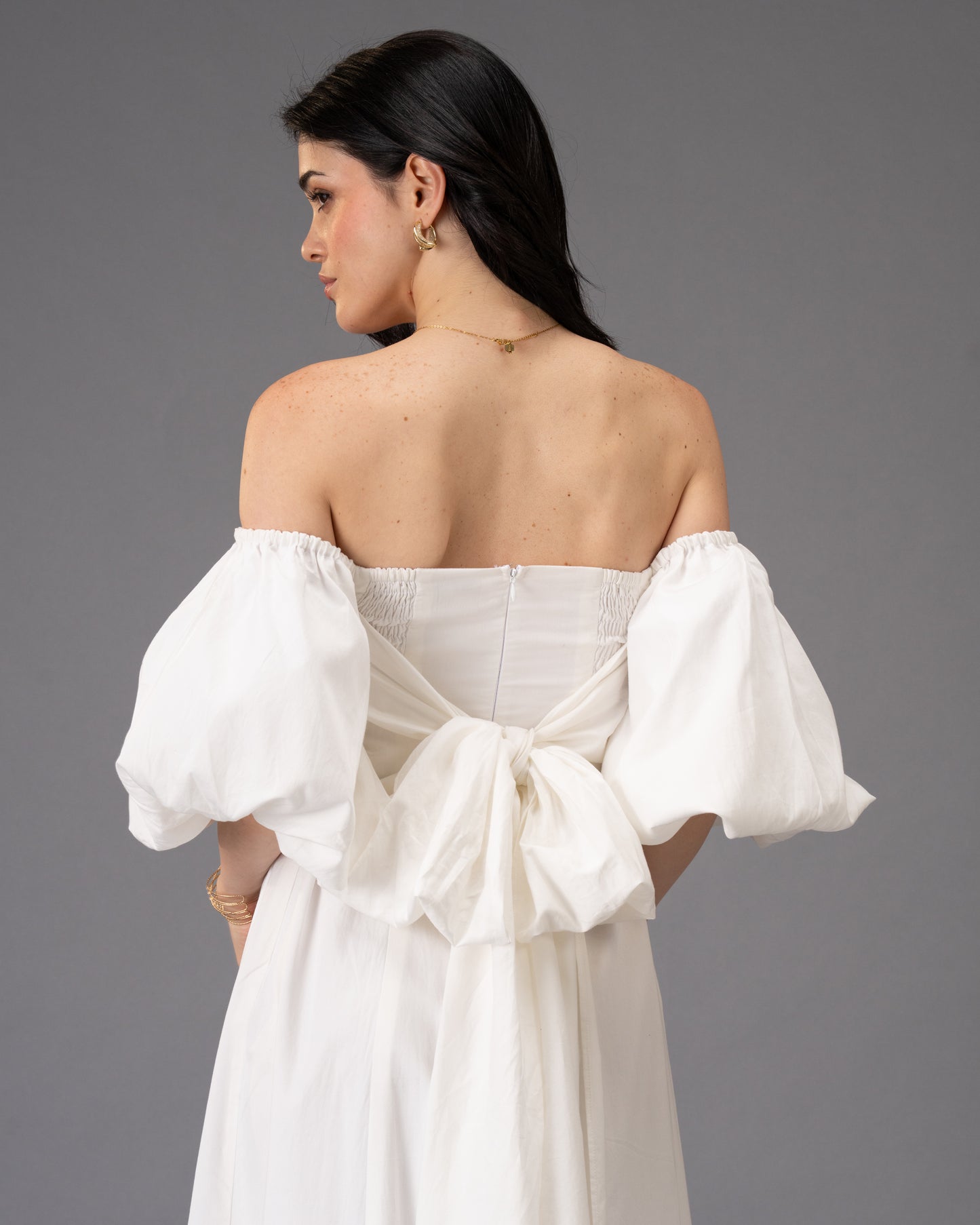 Verse White Cotton Satin Midi Dress