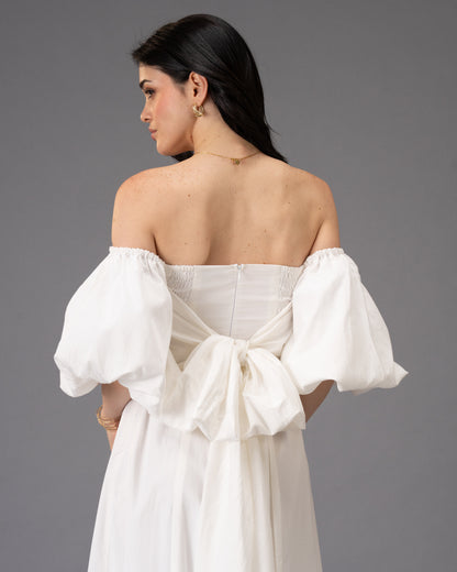 Verse White Cotton Satin Midi Dress