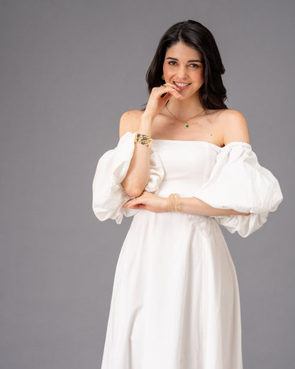 Verse White Cotton Satin Midi Dress