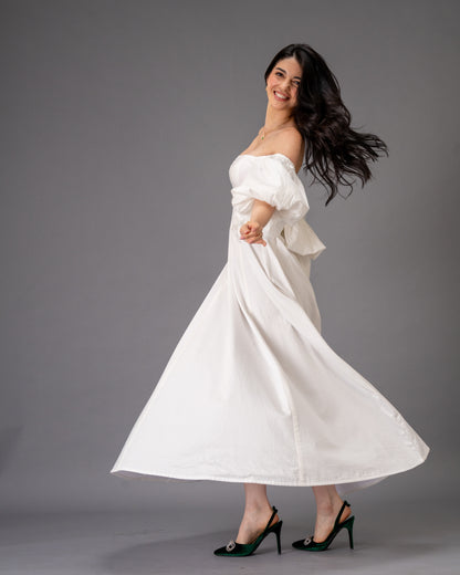 Verse White Cotton Satin Midi Dress
