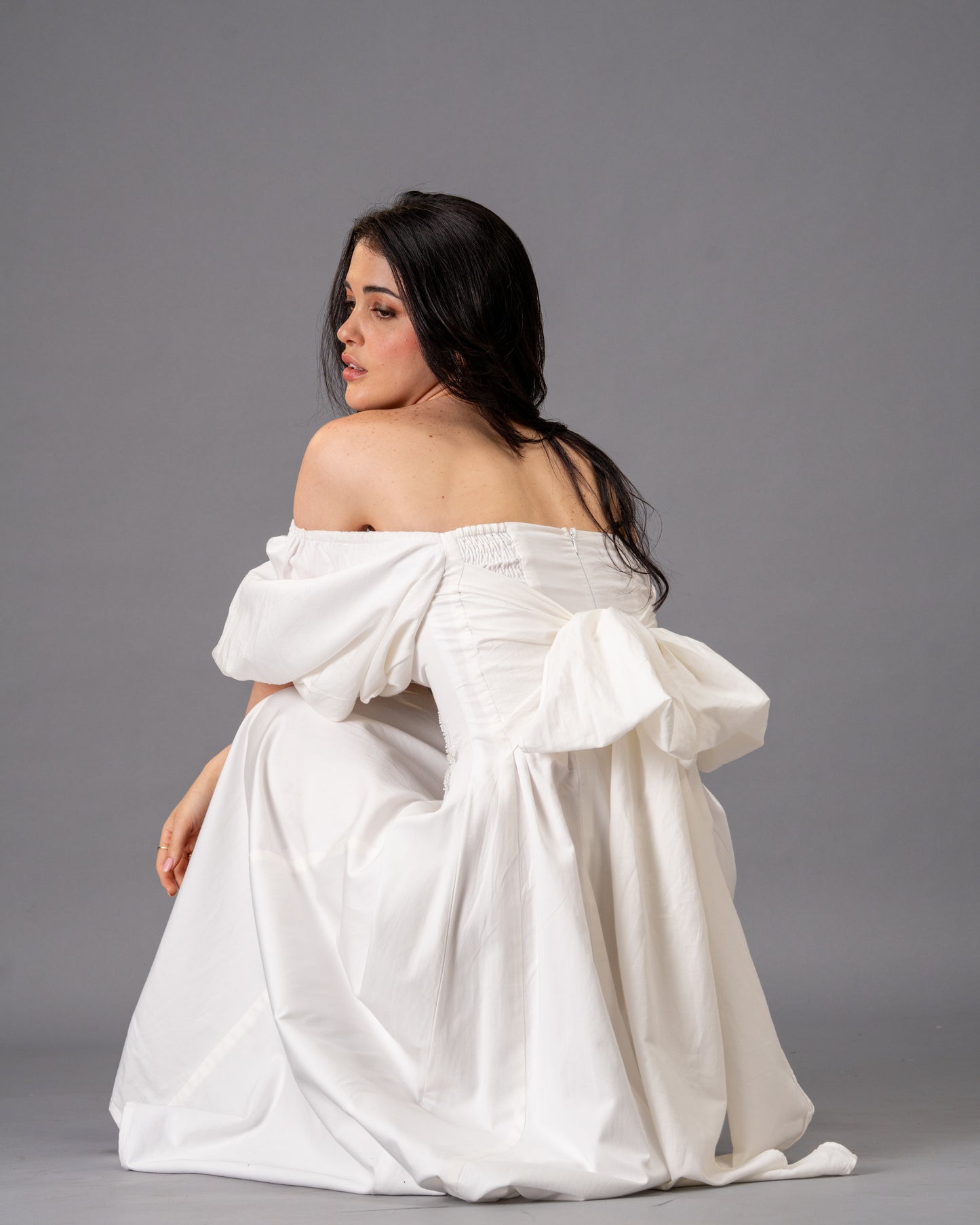 Verse White Cotton Satin Midi Dress