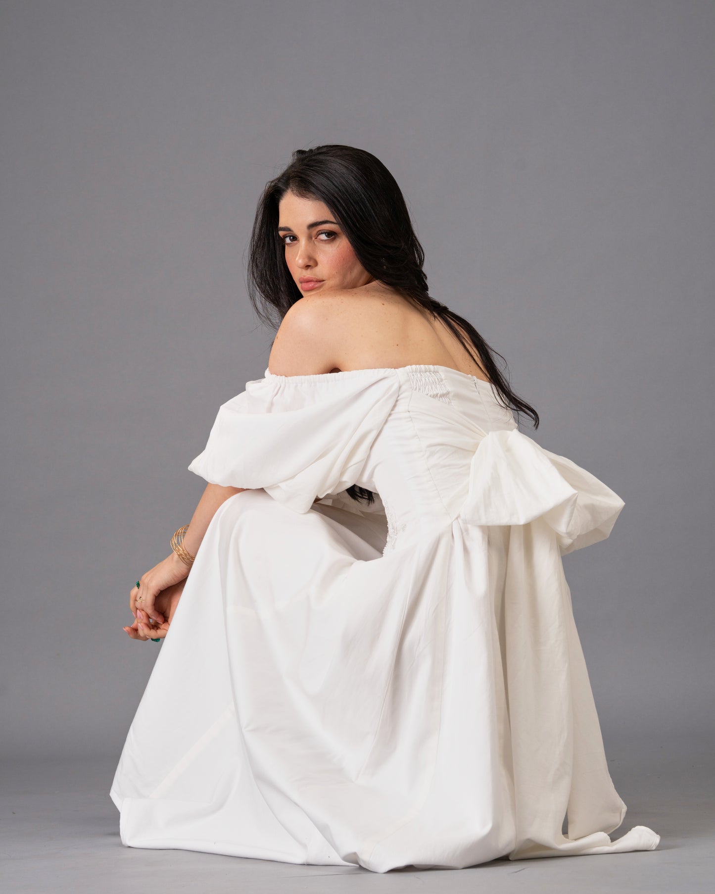 Verse White Cotton Satin Midi Dress