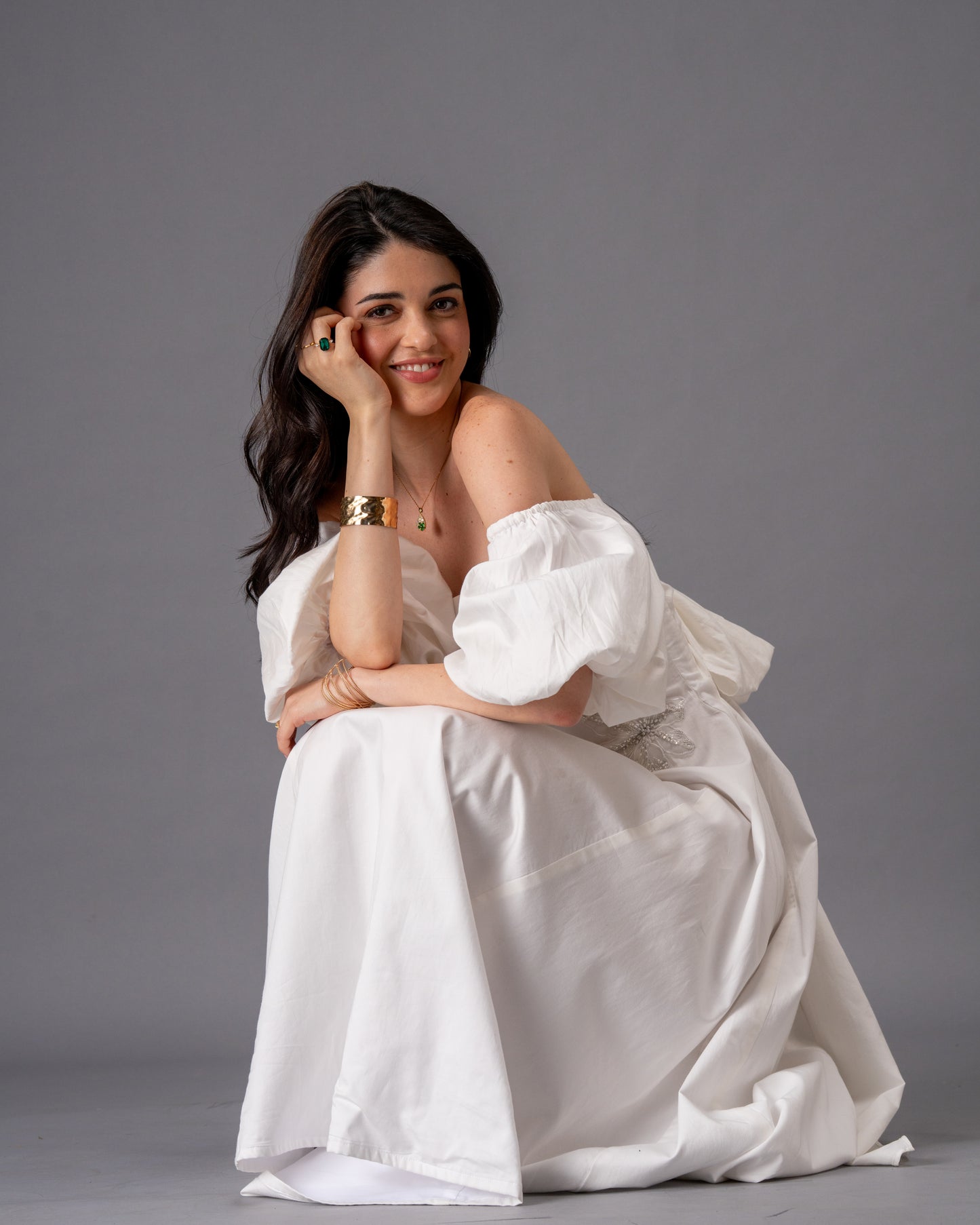 Verse White Cotton Satin Midi Dress