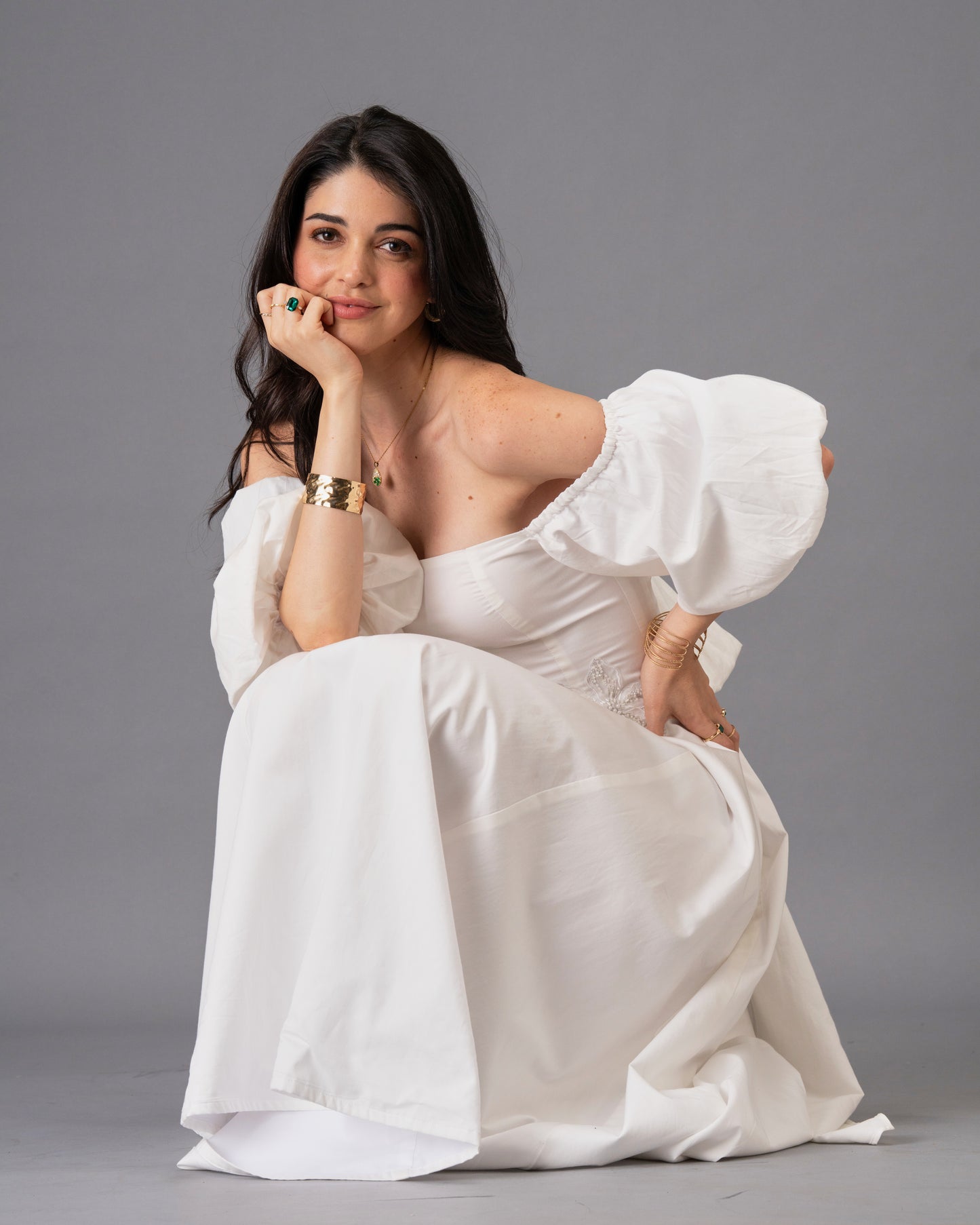 Verse White Cotton Satin Midi Dress