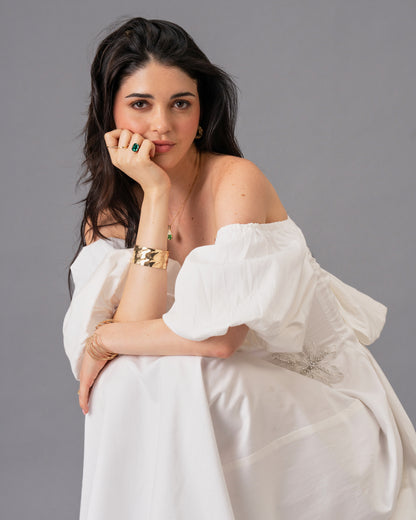 Verse White Cotton Satin Midi Dress