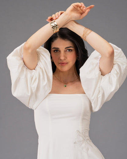 Verse White Cotton Satin Midi Dress