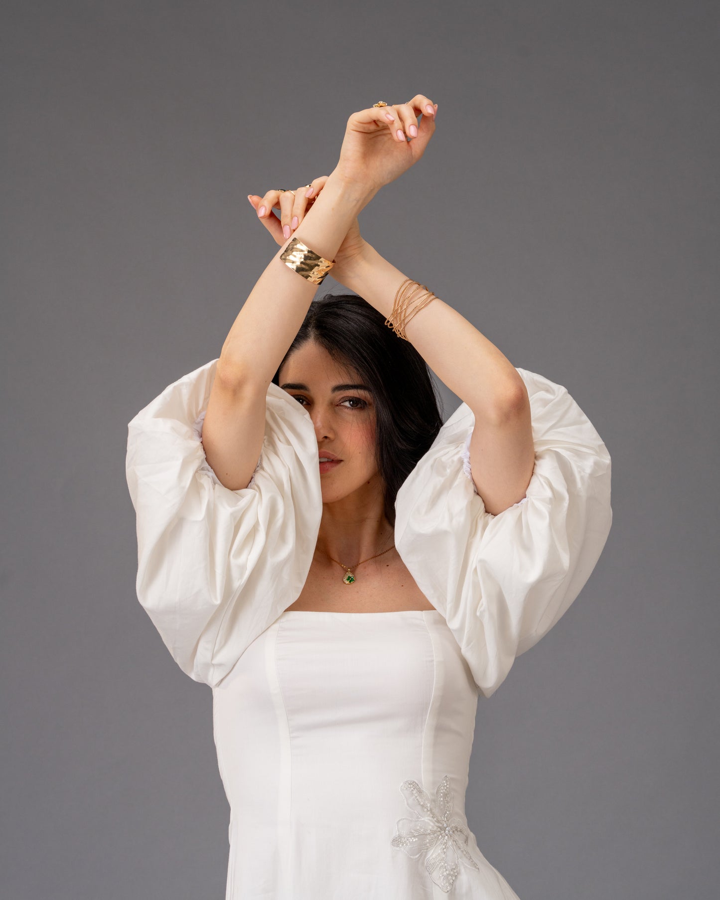 Verse White Cotton Satin Midi Dress