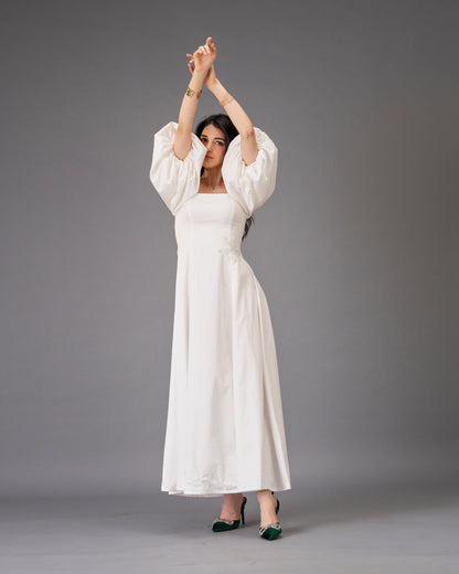 Verse White Cotton Satin Midi Dress