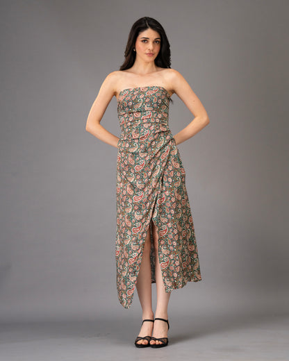 Drape Green Paisley Print Midi Dress