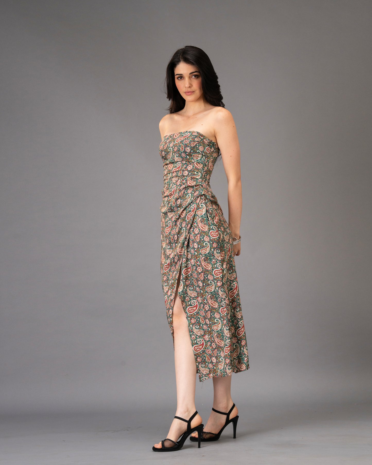 Drape Green Paisley Print Midi Dress