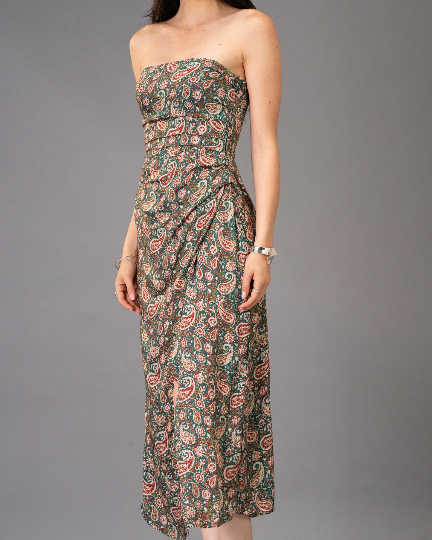 Drape Green Paisley Print Midi Dress