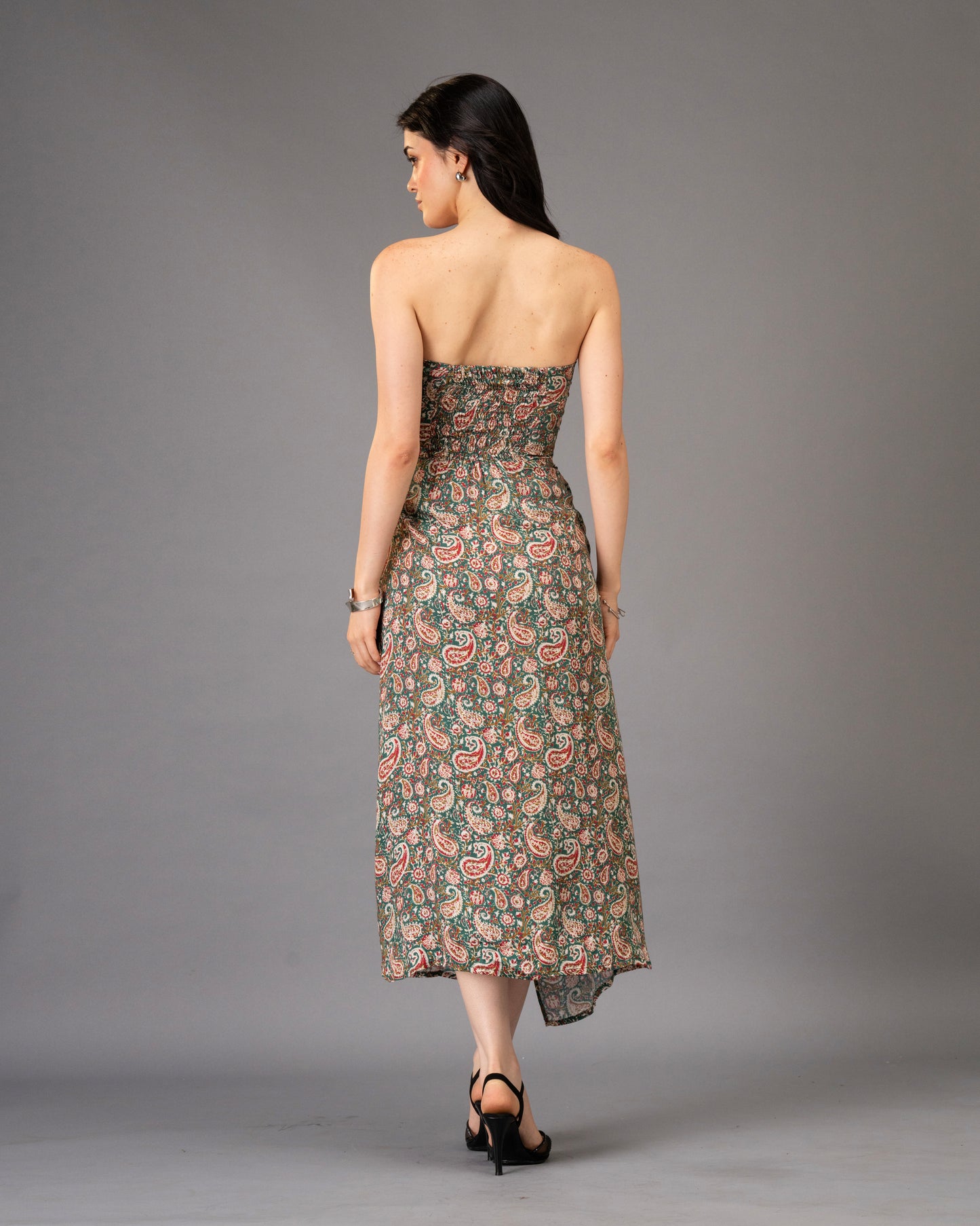 Drape Green Paisley Print Midi Dress