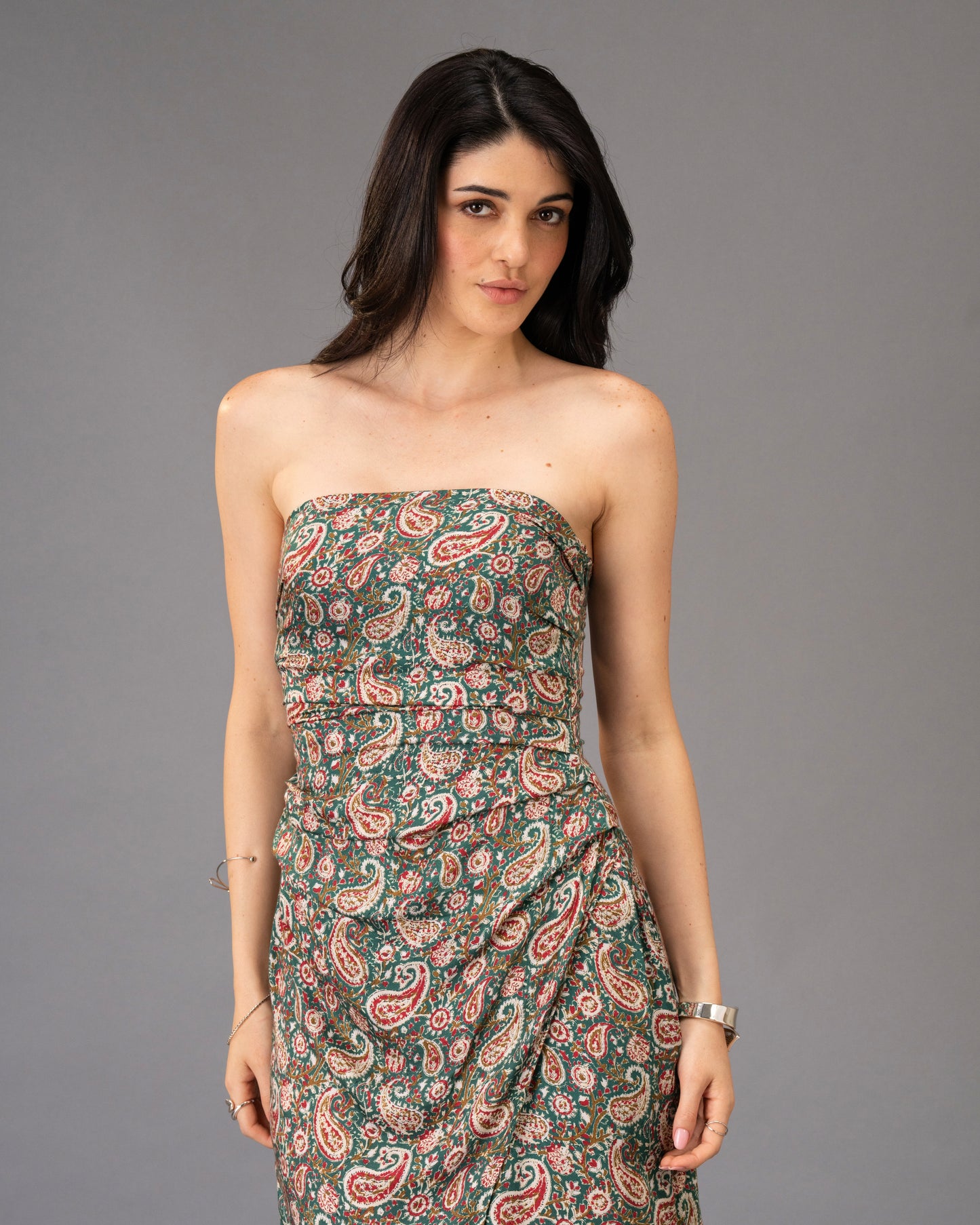 Drape Green Paisley Print Midi Dress