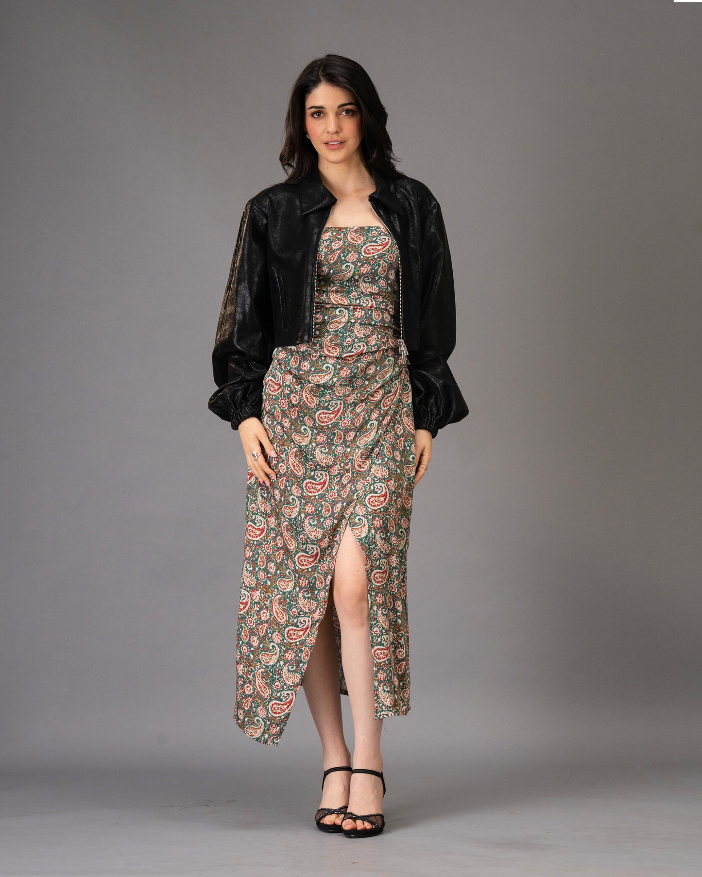 Drape Green Paisley Print Midi Dress