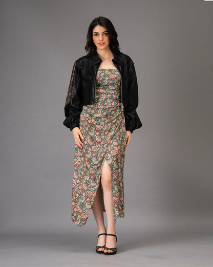 Drape Green Paisley Print Midi Dress